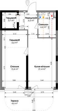 Планування квартири 1СП2, 64,5 м² у ЖК БіоРитм