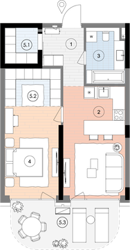 Планування квартири 1СП2, 64,5 м² з розстановкою меблів у ЖК БіоРитм