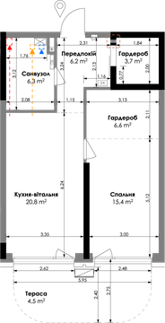 Планування квартири 1СП3, 63,5 м² у ЖК БіоРитм
