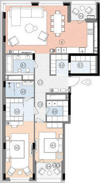Планування квартири 2СП3, 140,1 м² з розстановкою меблів у ЖК БіоРитм