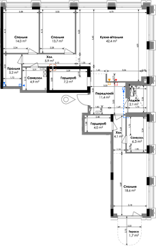Планування квартири 3СП1, 141,5 м² у ЖК БіоРитм