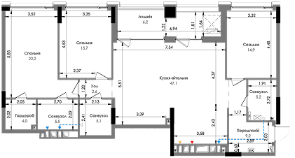 Планування квартири 3СП2, 137,6 м² у ЖК БіоРитм