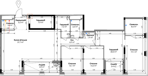 Планування квартири 3СП4, 180,5 м² у ЖК БіоРитм