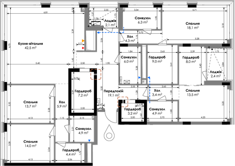 Планування квартири 4СП1, 192,9 м² у ЖК БіоРитм